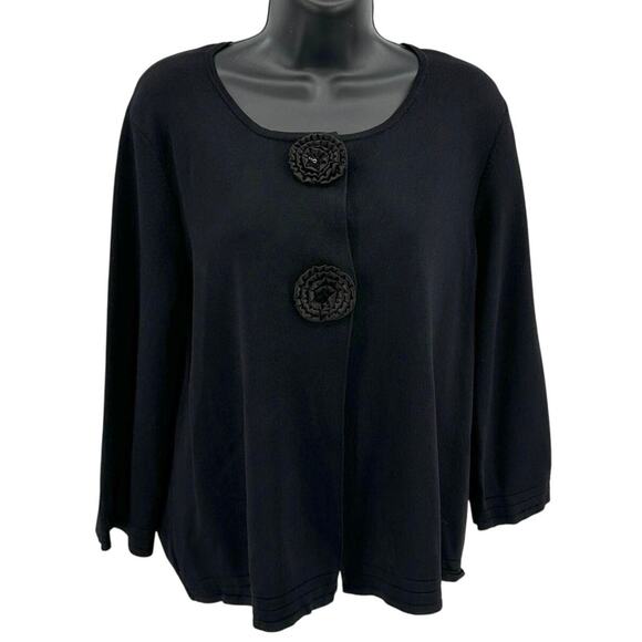 Cable & Gauge Sweater WMNS M Ribbed 3D Flower Button Cardigan Black Round Neck - Picture 1 of 6